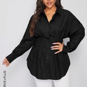Plus pleated waist button front blouse